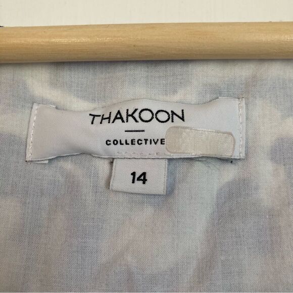 Thakoon Collective size 14 sleeveless ruffle mini dress blue and white print - Picture 3 of 4